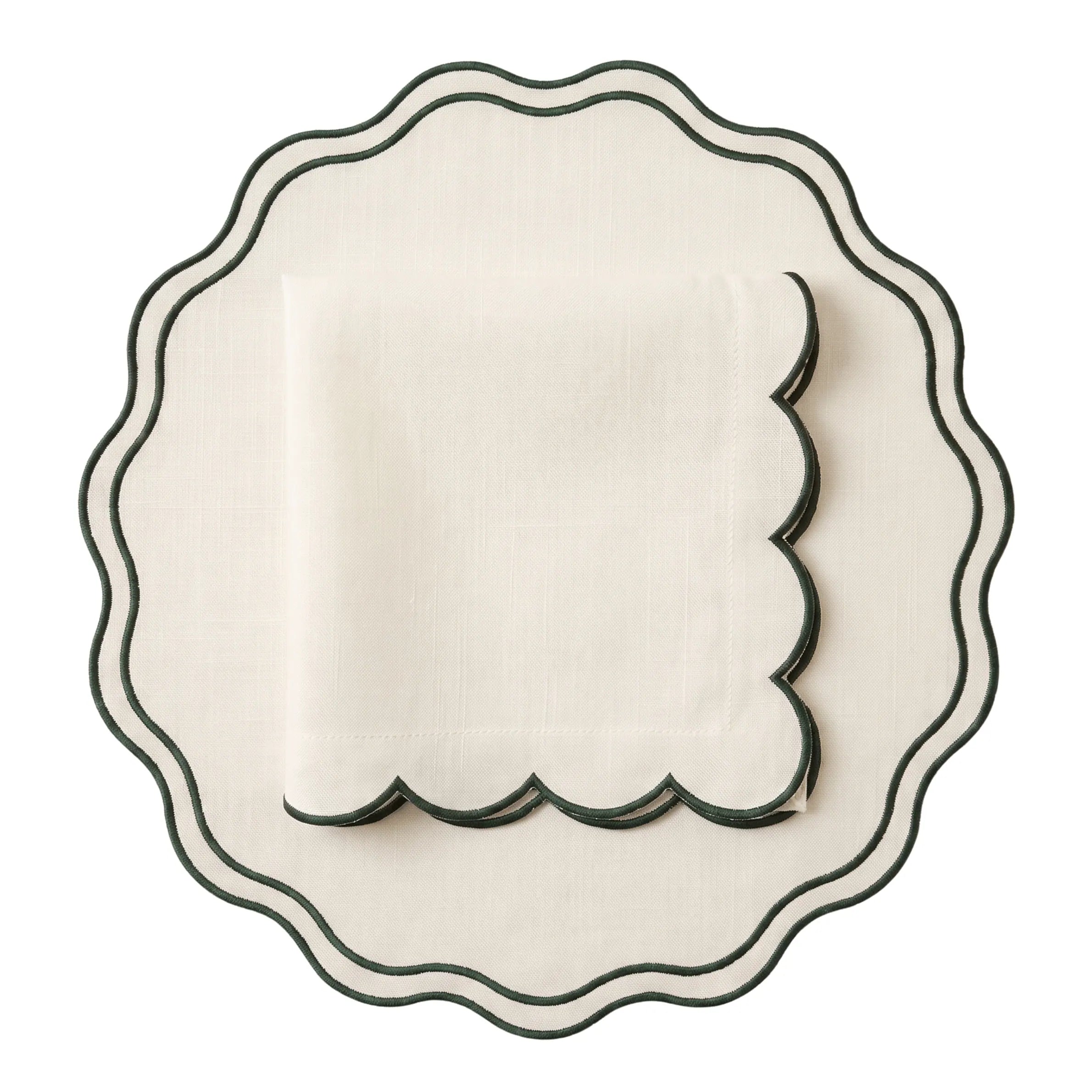 Forest Green Scalloped Placemats - Set of 4
