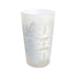 Moroccan Tea Glasses with intricate frosted and platinum designs, perfect for elegant party settings. Dimensions: 8.5cm height, 5.2cm diameter.