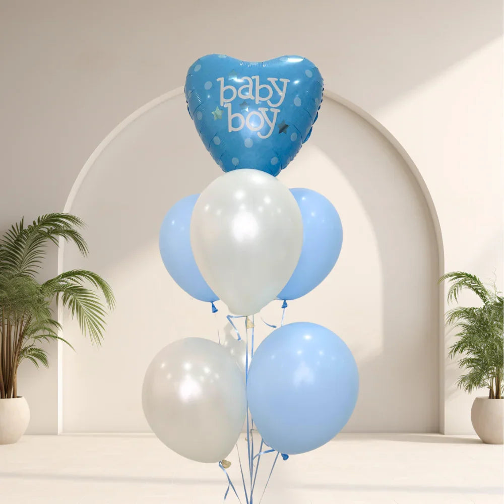 Baby Bliss Helium Balloon Bouquet featuring premium foil balloons with baby girl and boy prints, ideal for joyful celebrations like baby showers and gender reveals.
