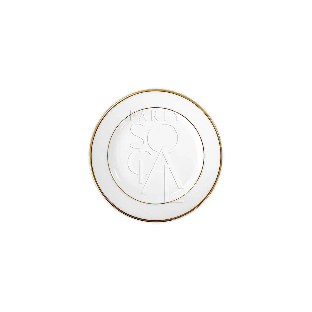 MODERN CHINA W/ GOLD RIM PLATES displayed on a white surface, showcasing elegant design suitable for premium events, available in various sizes for diverse dining settings.