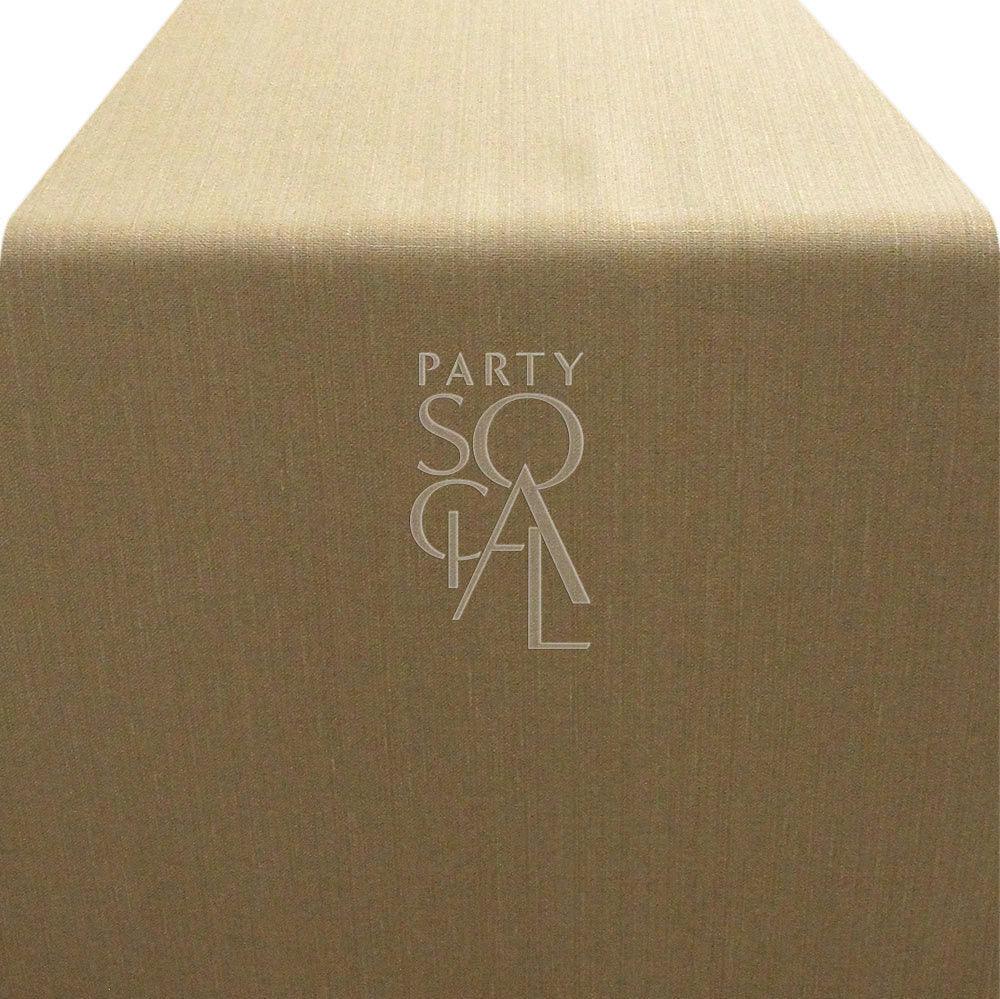 Linen Blend Table Runners in a box featuring a logo, ideal for elevating special occasion table settings with a premium linen blend design.