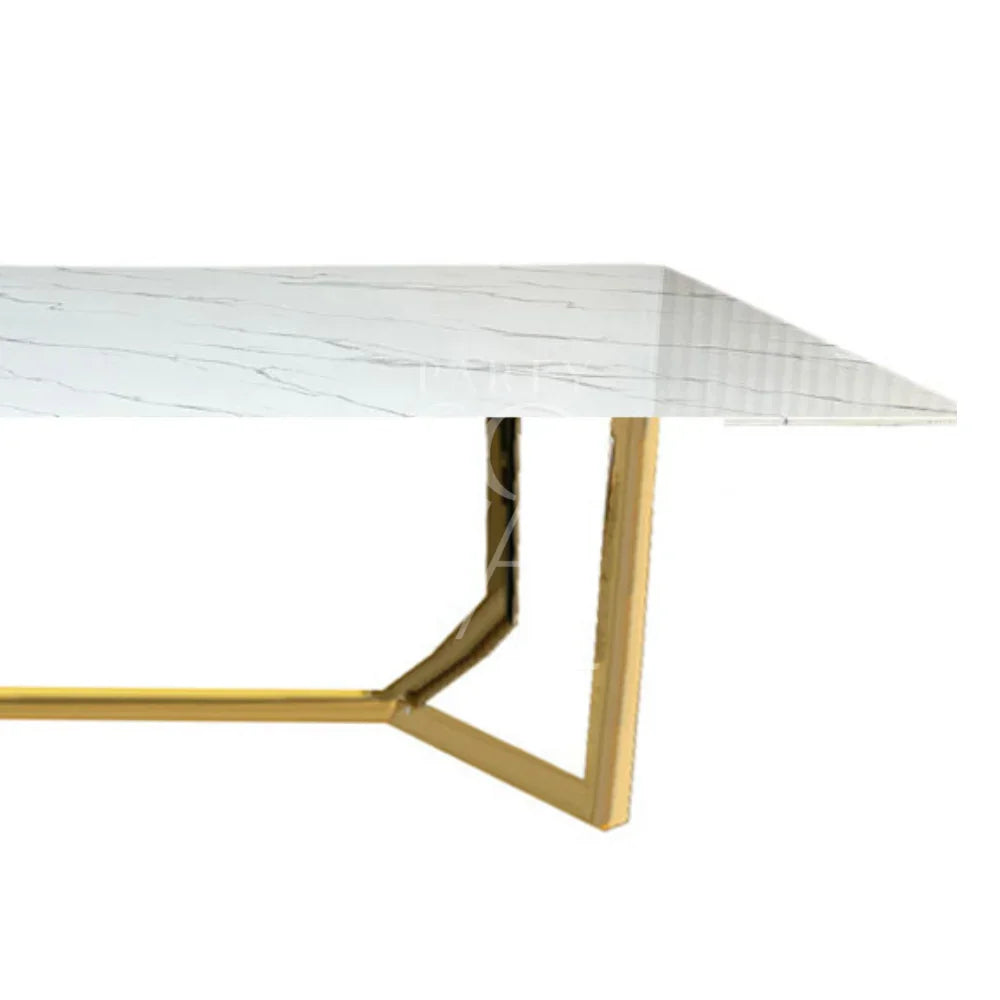 GOLD BASE WITH WHITE MARBLE TOP: Elegant marble table with gold legs, ideal for corporate events and home functions, available at Party Social.
