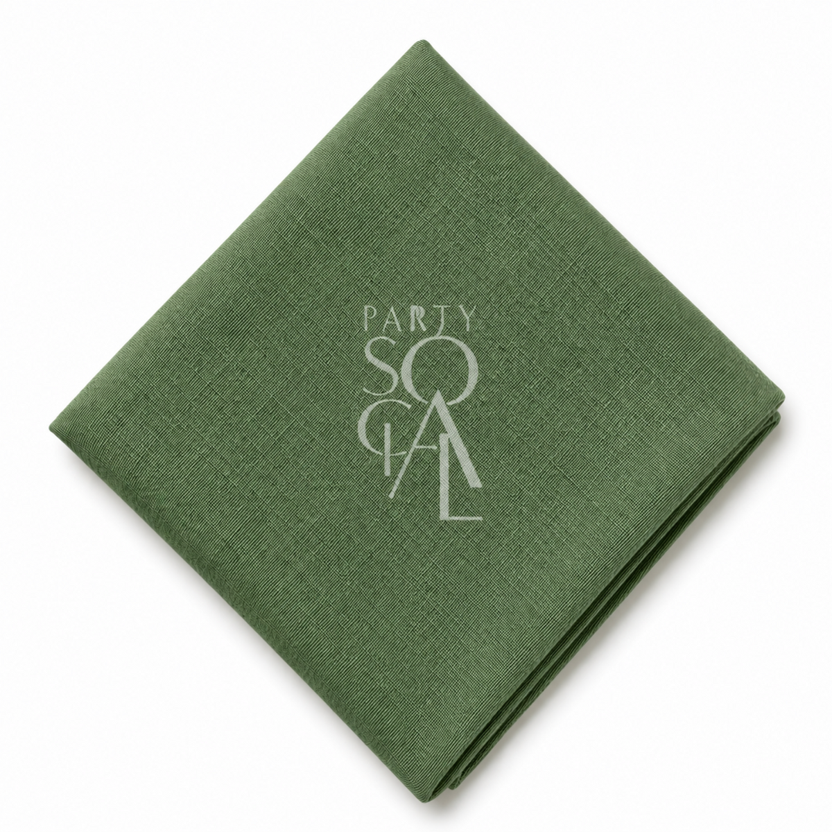 A square Green linen napkin displayed diagonally on a clean white background.