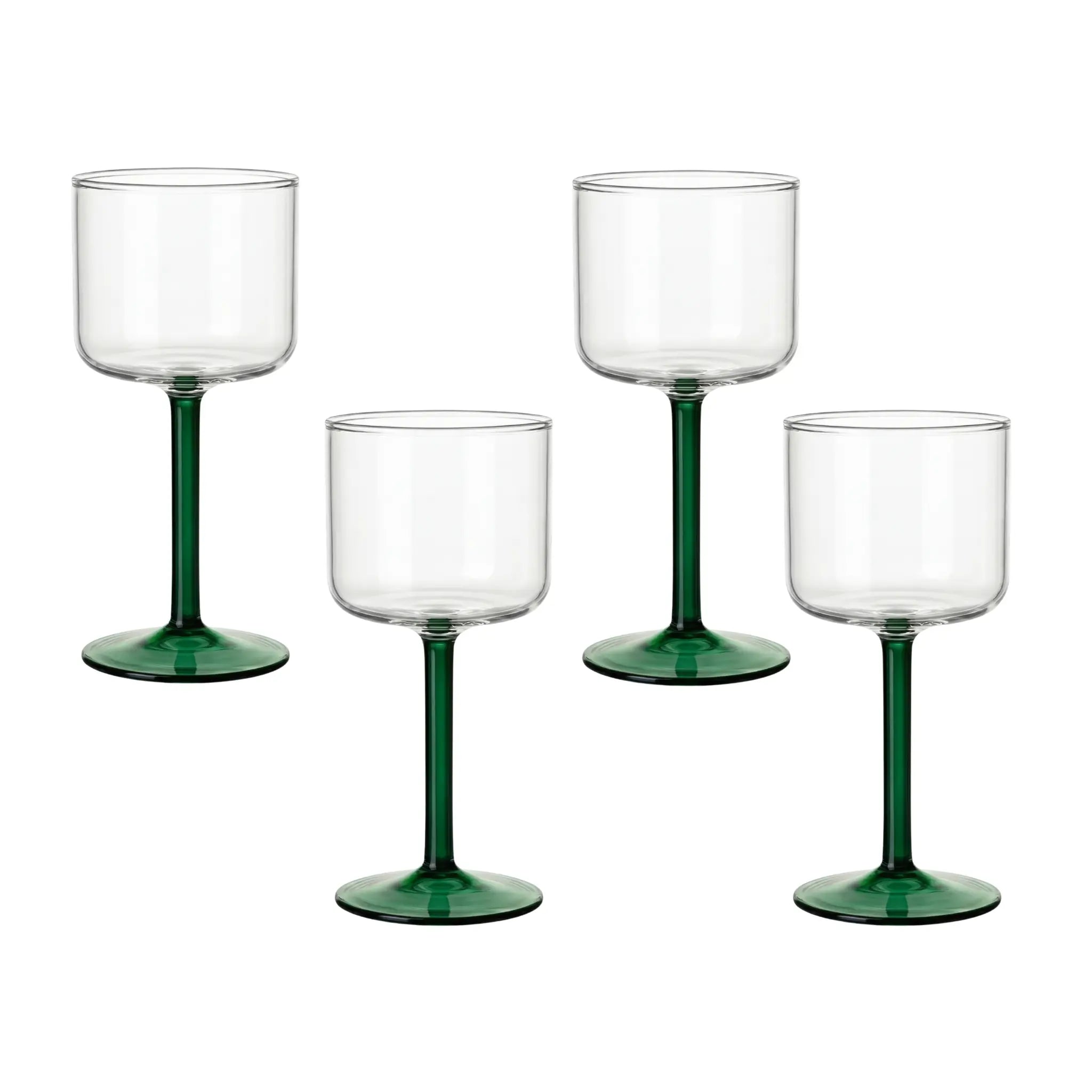 Green Stem Glass - Set of 4 features clear bowls with deep green stems, ideal for elevating any dining event with elegance and contemporary style.