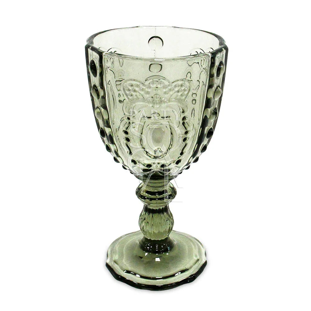 Vintage Crest Goblet Glass, a detailed stemware piece perfect for adding elegance to any event table setting, suitable for both formal and casual occasions.