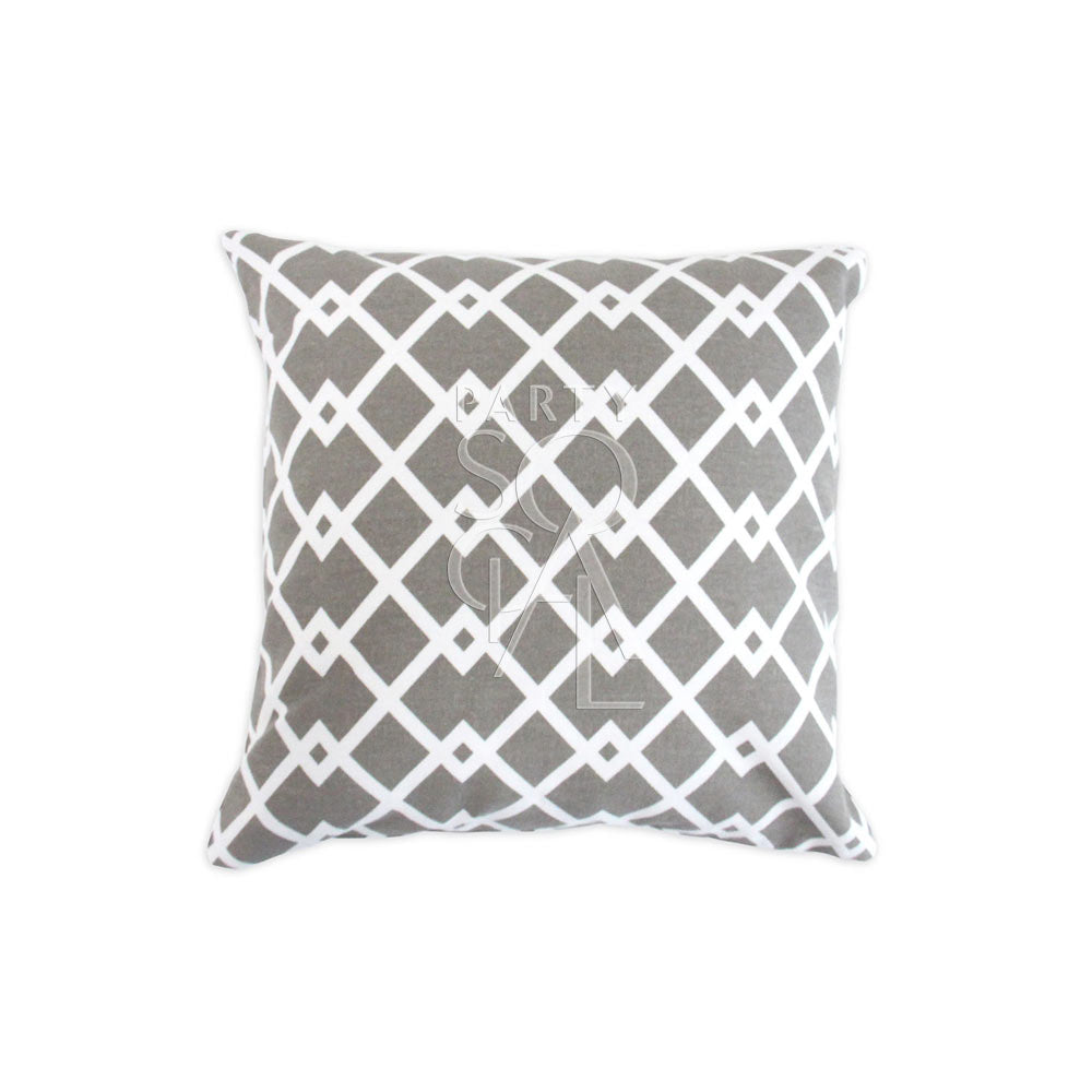 CUSHION DIAMOND PRINT: Grey throw pillow with diamond pattern, 40cm square, ideal for enhancing event decor.