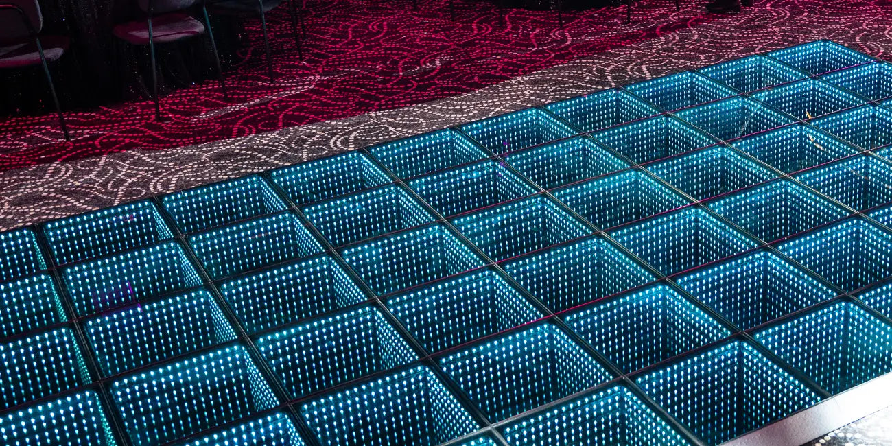 Grid of blue LED lights type of dancefloor