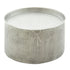 ALUMINIUM COFFEE TABLE with a Moroccan-inspired hammered design, shown as a silver cylindrical piece, ideal for event settings. Available in three sizes.