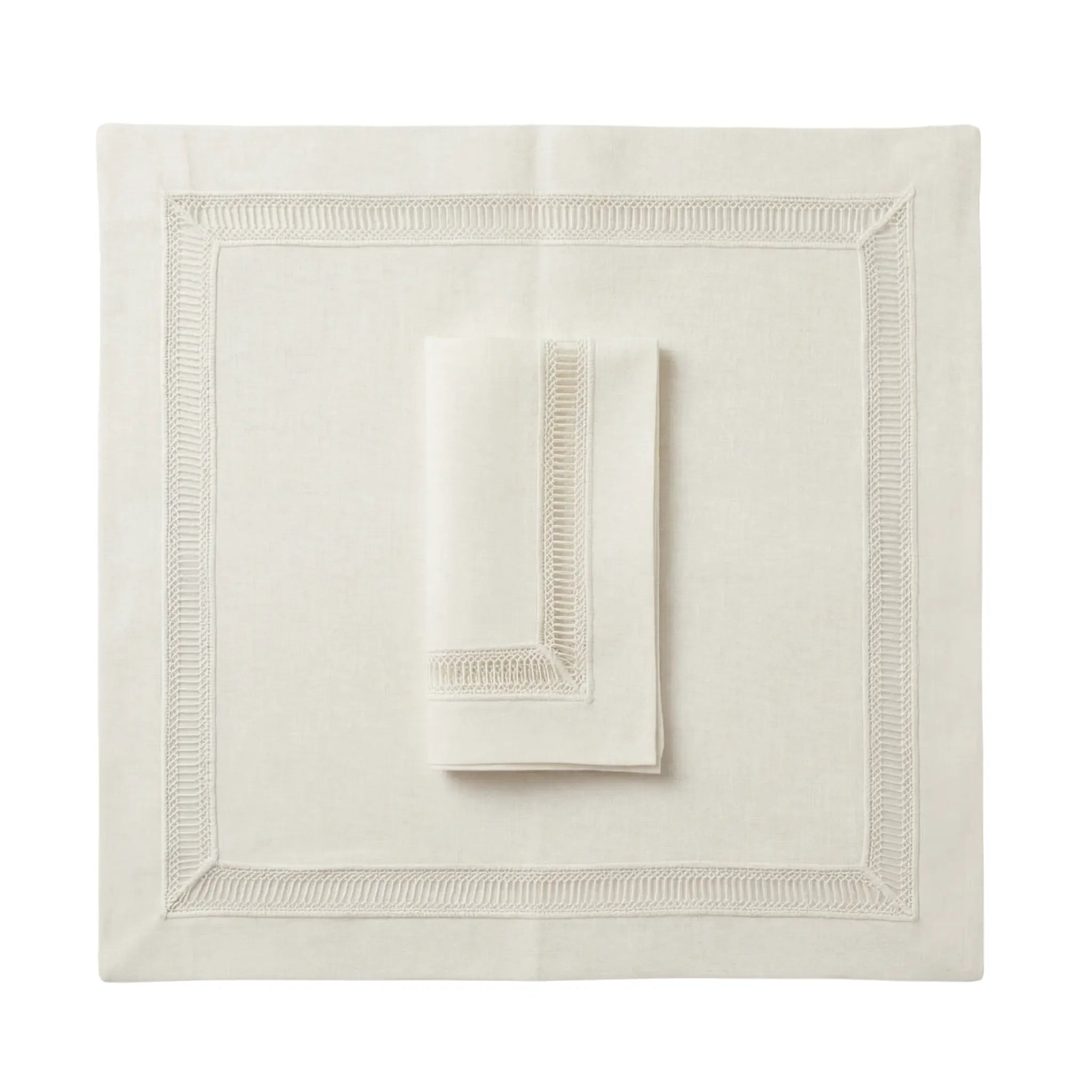 Ladder Stitch Pure Linen Dinner Napkin - Set of 2, featuring a hemstitch border on cream linen, ideal for elegant table settings at parties or events.