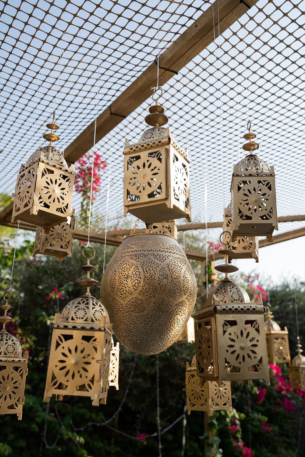VINTAGE ARABIC LANTERN GOLD, intricately designed, ideal for weddings or home decor, available in two sizes, perfect for creating an elegant ambiance.