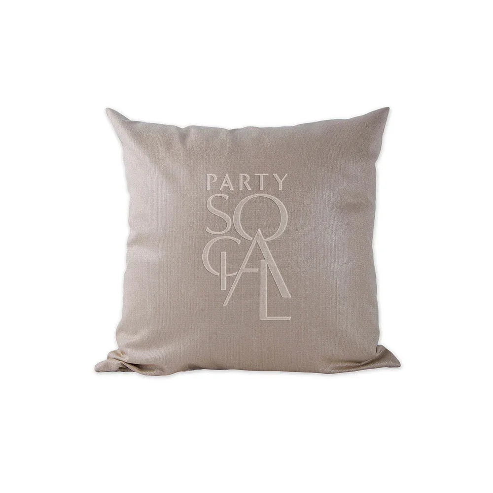 CUSHION COVER LINEN BLEND with logo, featuring a soft linen fabric. Available in multiple sizes, ideal for event decor.