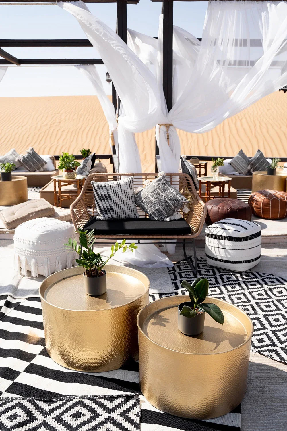 FABRIC & JUTE POUFS displayed outdoors, versatile for use as seating or decor, part of Party Social&