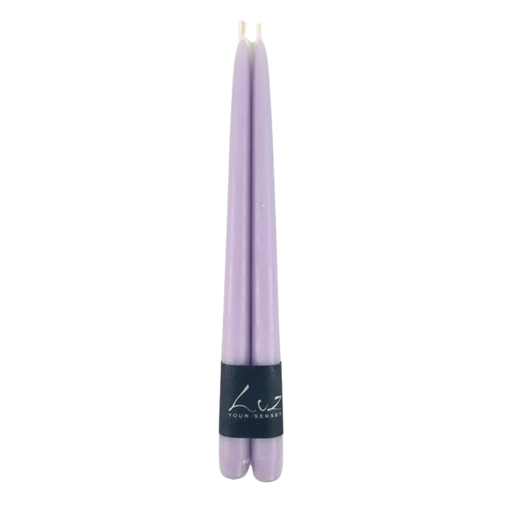 Tapered Smokeless Candles, 30cm - A pair of elegant, purple, artisanly-made, smokeless, and dripless candles, ideal for enhancing any event&