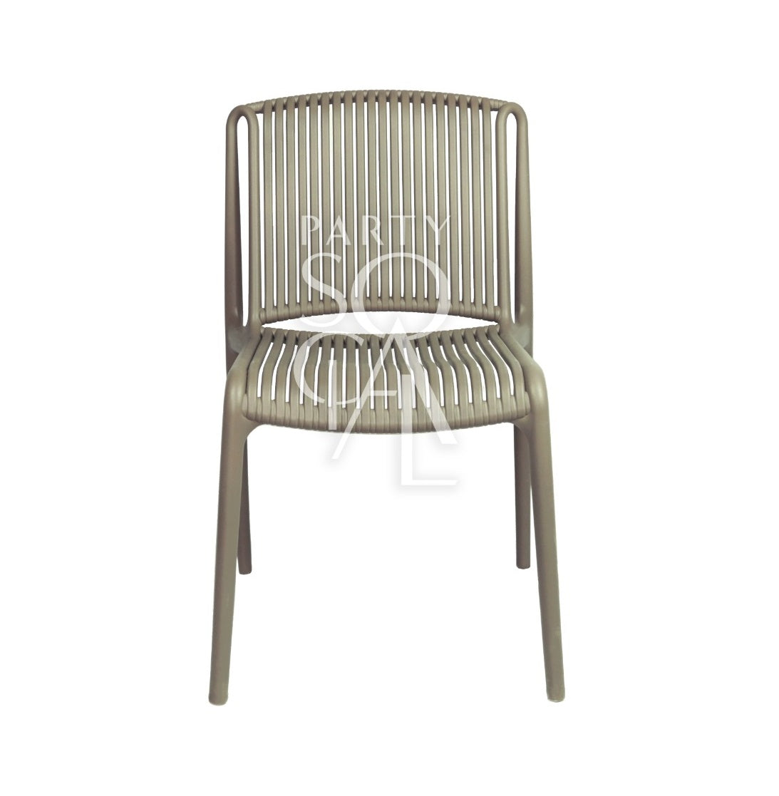 LINED TAUPE CHAIR - A modern plastic chair ideal for events, featuring a sleek design suitable for weddings and corporate functions.
