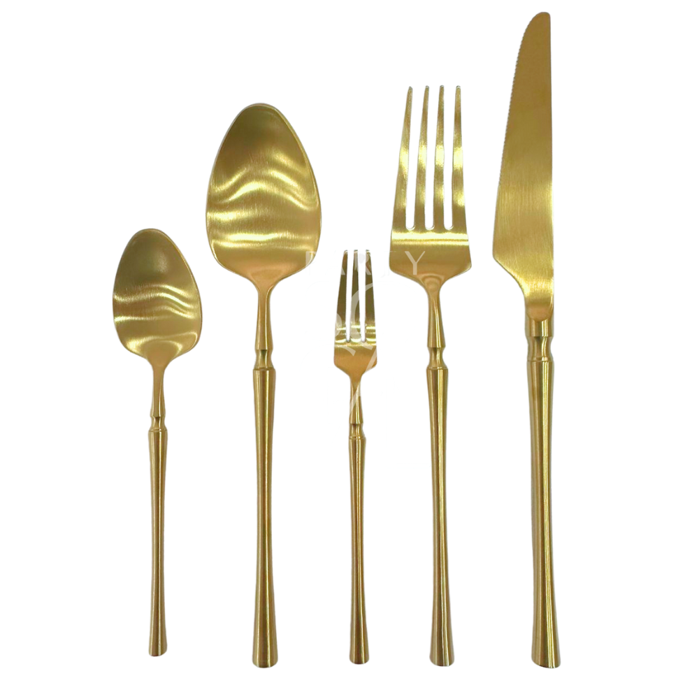Close-up of CUTLERY LUXE GOLD fork tip, showcasing its elegant gold finish and sophisticated design, perfect for enhancing any event&