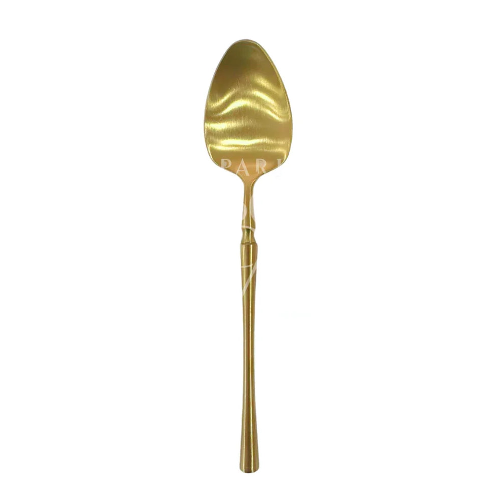 CUTLERY LUXE GOLD: Elegant gold spoon with long handle, perfect for enhancing sophisticated table settings at events, crafted from high-quality stainless steel.