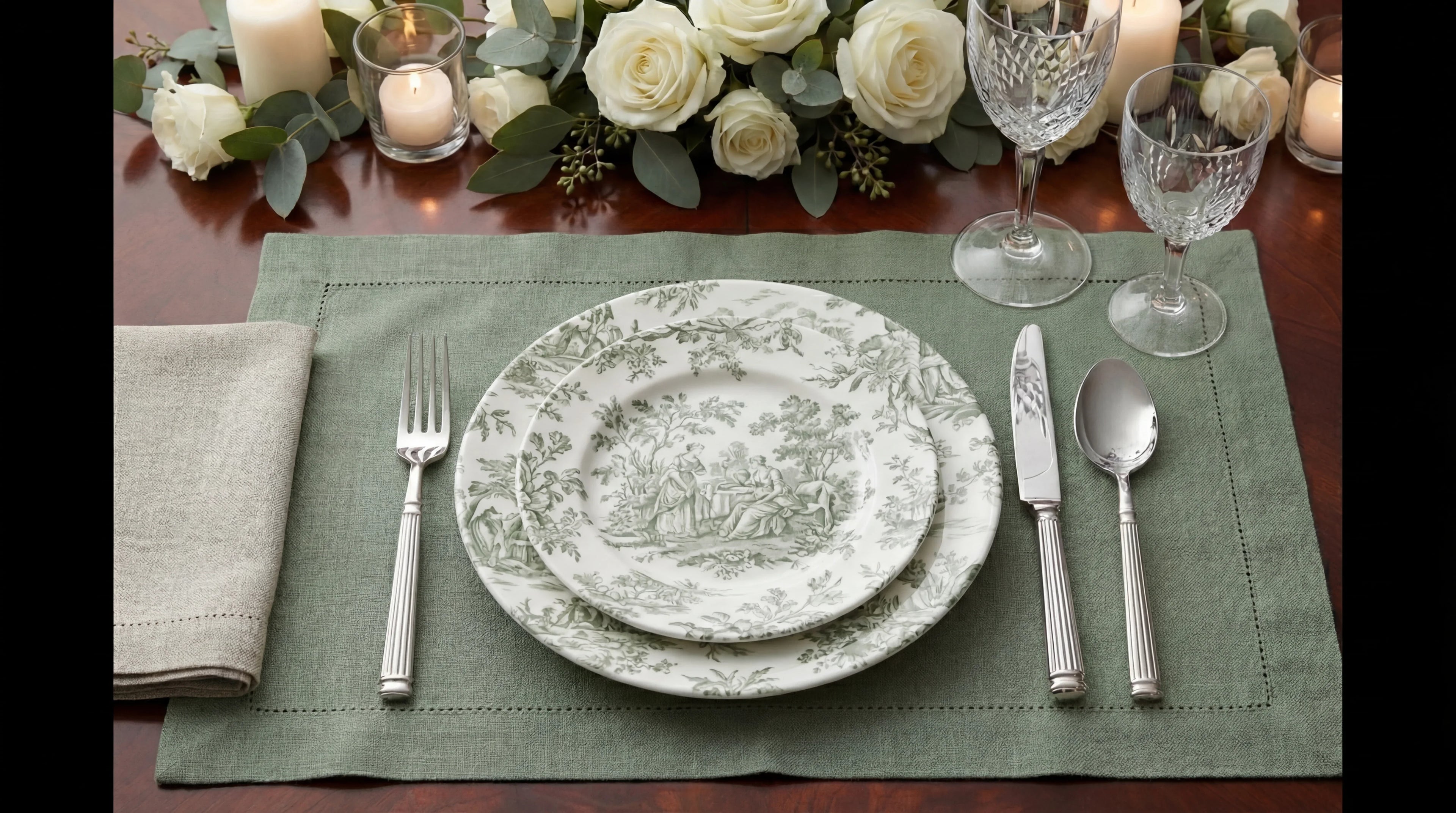 Elegant table setting featuring CUTLERY MODERN SILVER, a refined silver-lined cutlery set, ideal for sophisticated events, weddings, and special occasions by Party Social.