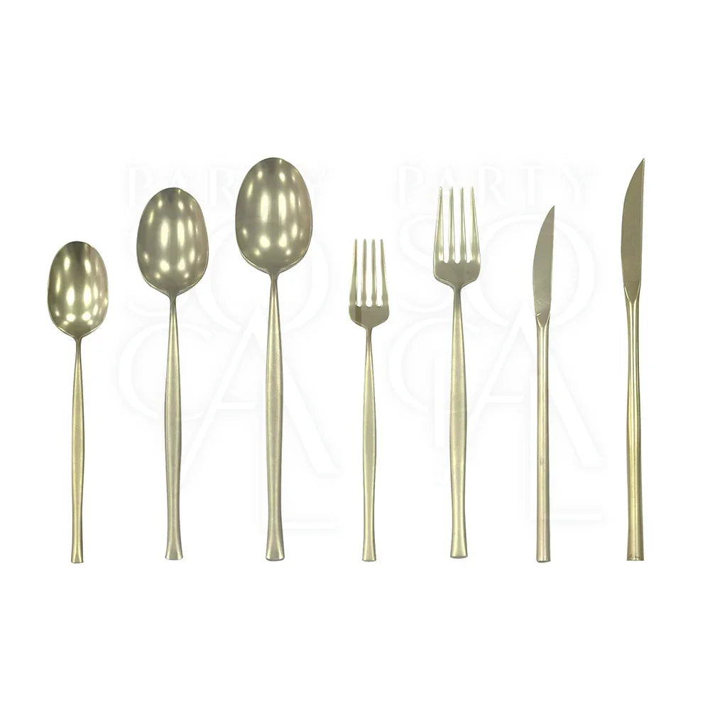 CUTLERY MODERN CHAMPAGNE set, featuring sleek silverware, ideal for elevating your dinner party with its unique design and elegance.