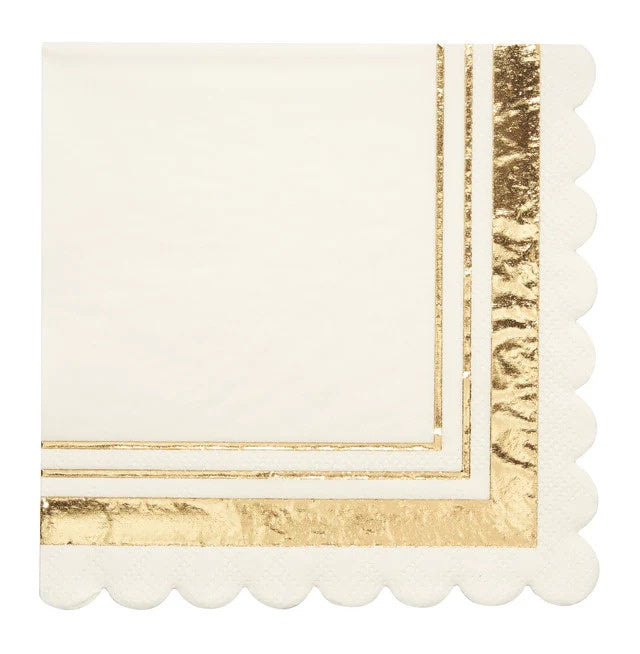 Lotus Paper Cocktail Napkins - 20 Per Package, ivory with gold trim. Elevate your party with elegant paper guest towels from Party Social. Perfect for weddings, birthdays, and special occasions.