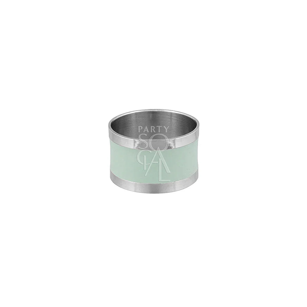 NAPKIN RING - SILVER & AQUA ROUND, a sleek, round napkin ring designed for versatile tablescapes, ideal for enhancing party and event table settings.