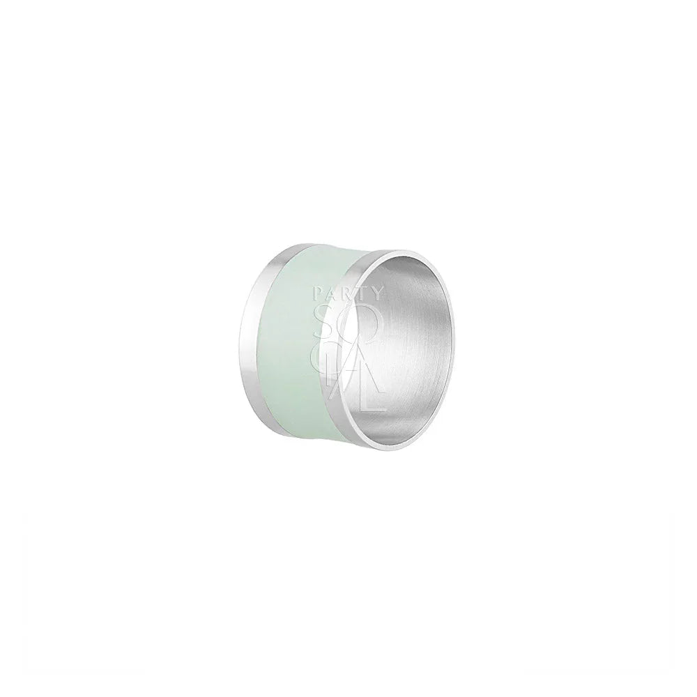NAPKIN RING - SILVER & AQUA ROUND: A simple, elegant napkin ring with a teal band, perfect for enhancing any tablescape at parties or special occasions.