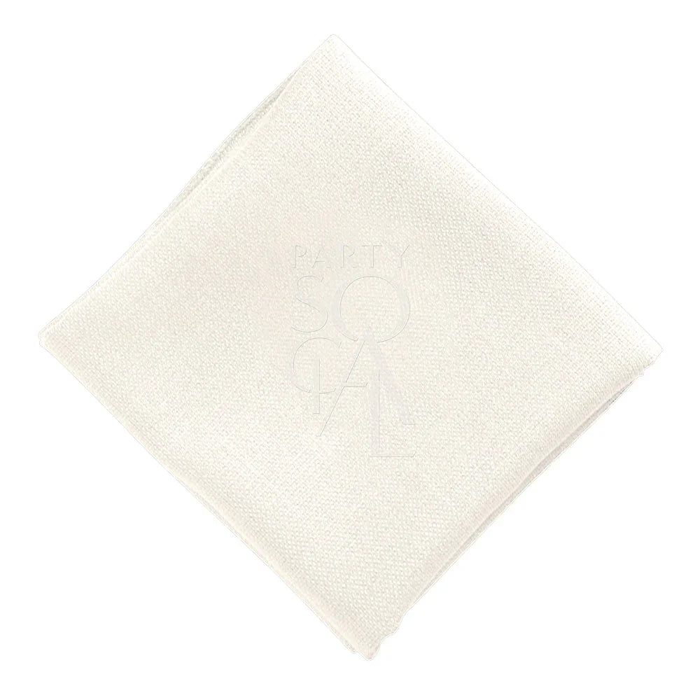 NAPKIN COTTON LINEN featuring a stitched logo on a white napkin, ideal for events such as weddings and corporate gatherings.