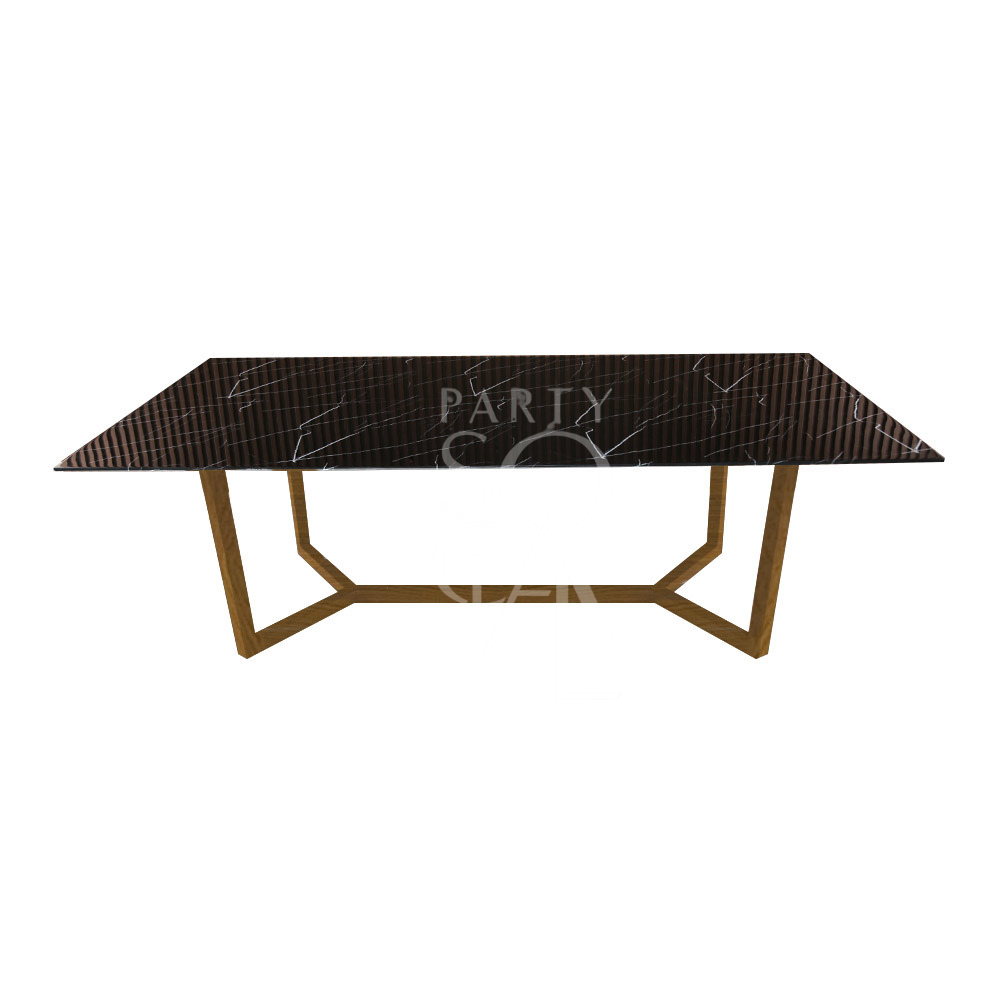 NATURAL BASE WITH BLACK MARBLE TOP table, featuring a sleek marble surface and sturdy steel base, ideal for corporate events and home functions.