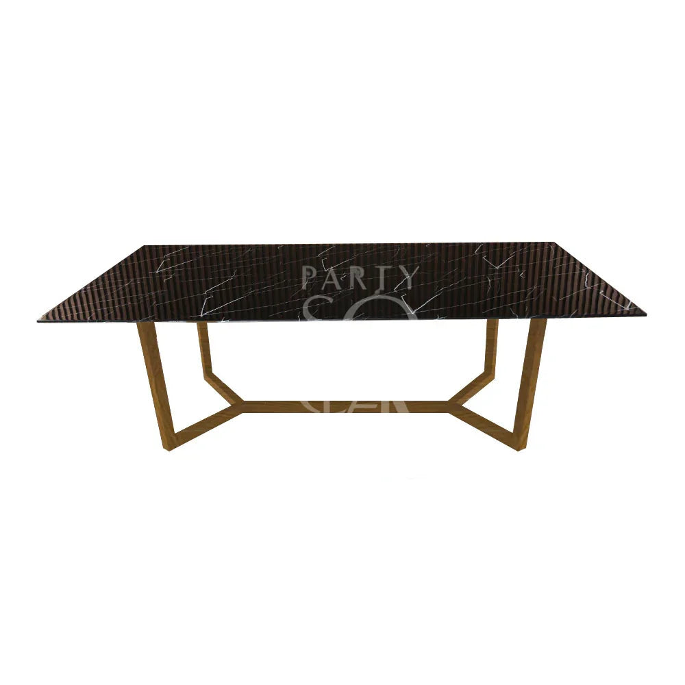 NATURAL BASE WITH BLACK MARBLE TOP table, featuring a sleek marble surface and sturdy steel base, ideal for corporate events and home functions.