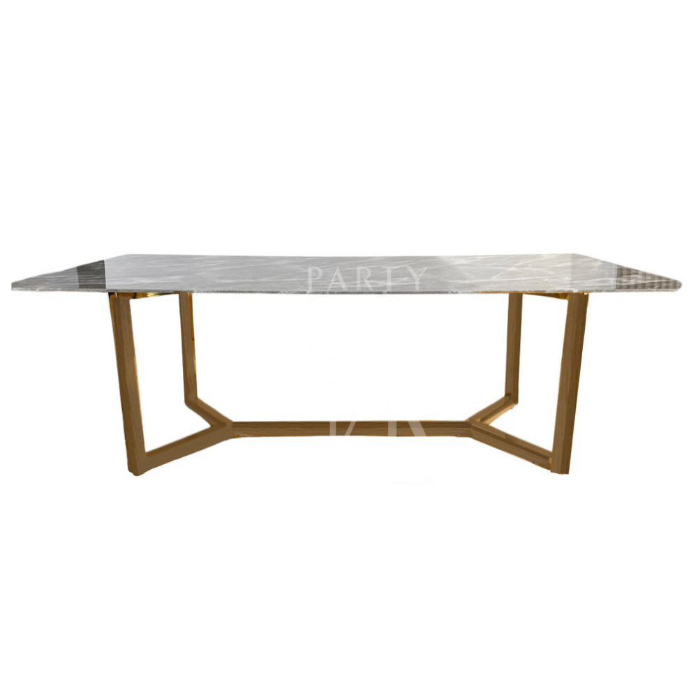 NATURAL BASE WITH GREY MARBLE TOP, featuring a marble table top with sturdy wooden legs, ideal for corporate events and home functions by Party Social.