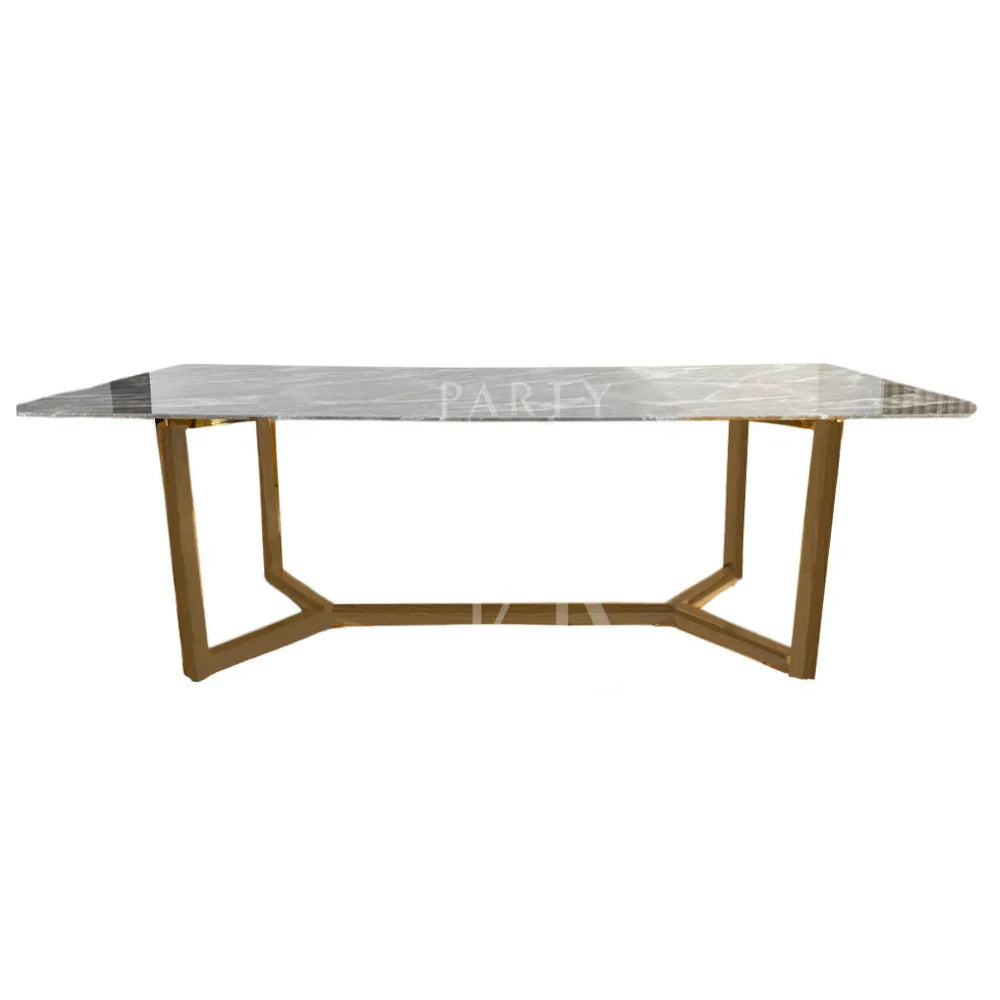 NATURAL BASE WITH GREY MARBLE TOP, featuring a marble table top with sturdy wooden legs, ideal for corporate events and home functions by Party Social.