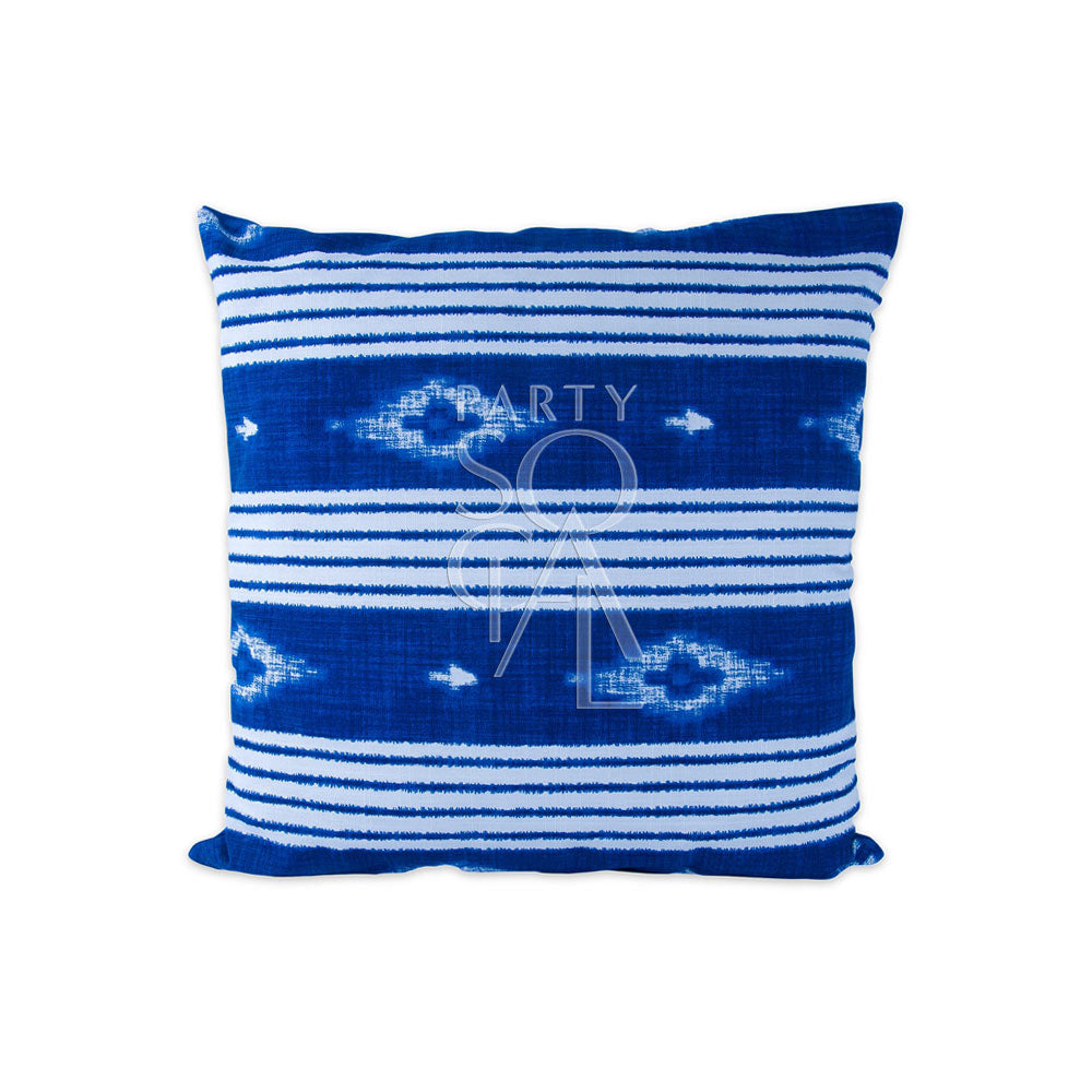 CUSHION NAVY/WHITE NAUTICAL: A blue and white nautical-themed throw pillow in linen fabric, perfect for enhancing your party or event decor.