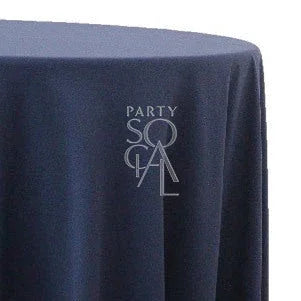 ROUND TABLECLOTH SATIN on a round table, featuring premium satin texture, ideal for events. Dimensions: 335cm Dia, perfect for special occasions.