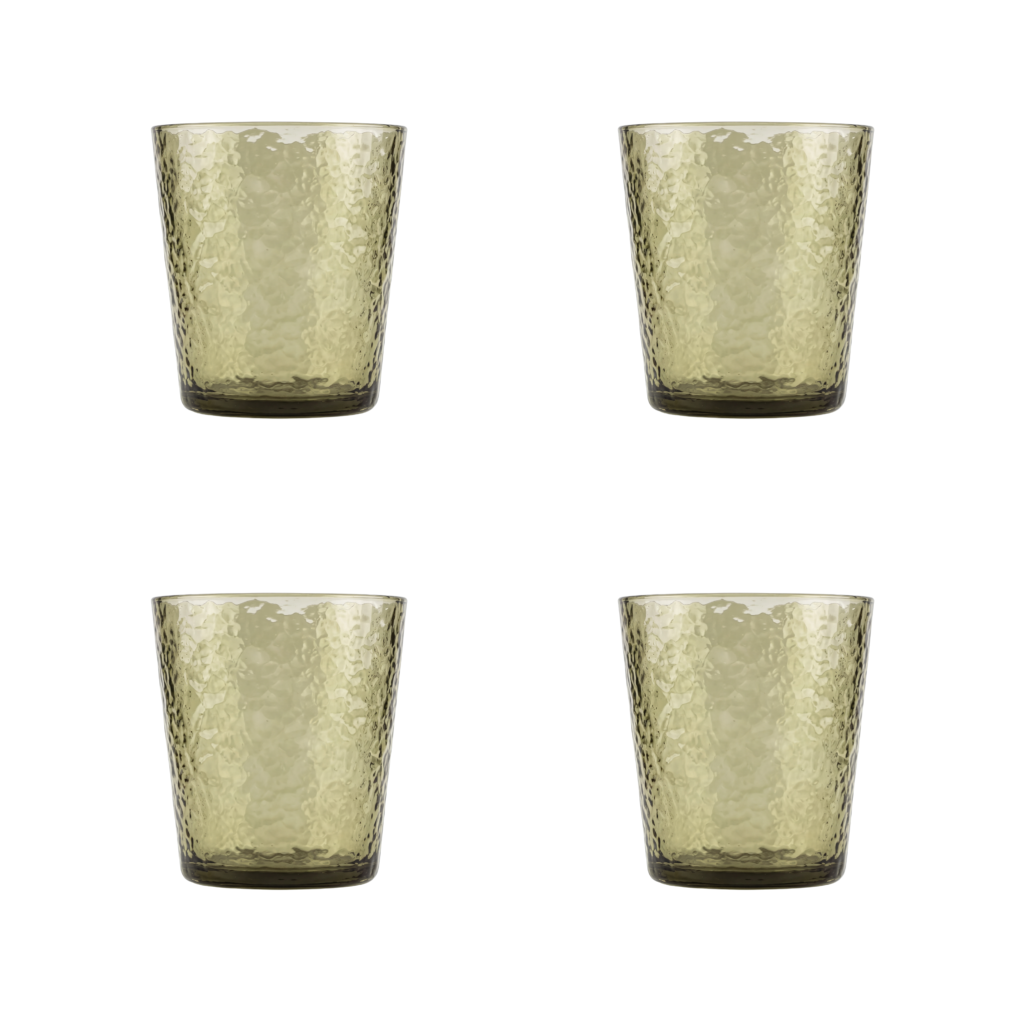 Set of 4 Olive Frost Acrylic Tumblers with textured, frosted finish, ideal for party and event settings, lightweight and shatter-resistant for versatile use.