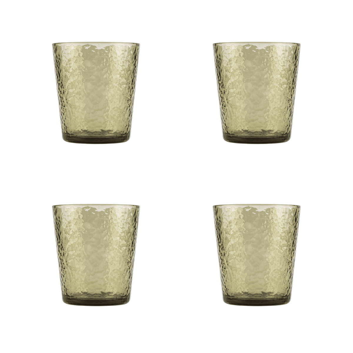 Set of 4 Olive Frost Acrylic Tumblers with textured, frosted finish, ideal for party and event settings, lightweight and shatter-resistant for versatile use.