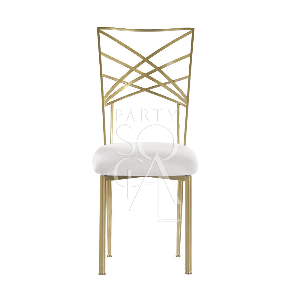 CHAMELEON DINING CHAIR with white seat and gold legs, ideal for elegant events and weddings, available from Party Social.