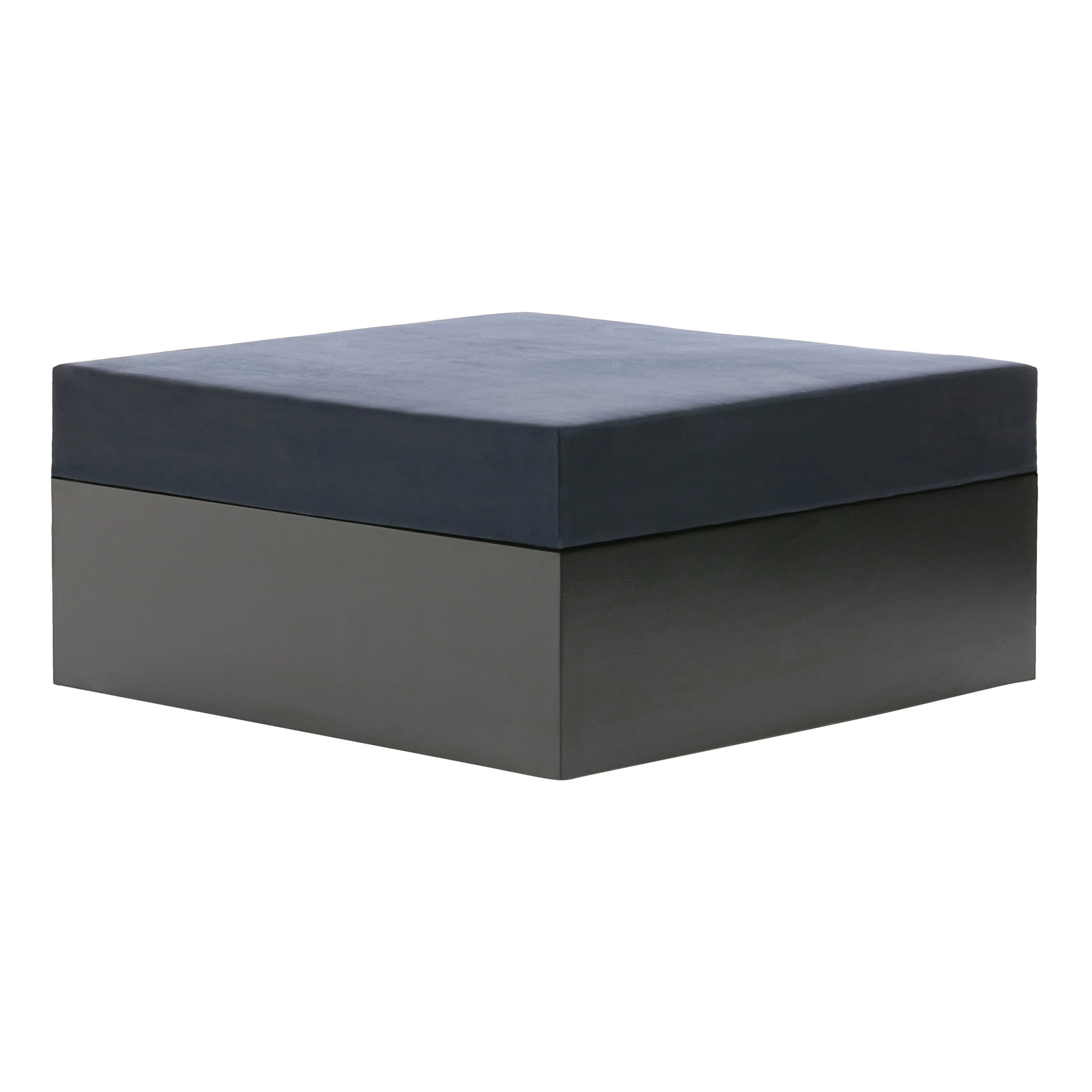 SOFA ISLAND: A modern black ottoman with a lid, suitable for lounge seating, measuring 100cm x 100cm x 45cm, ideal for event settings.