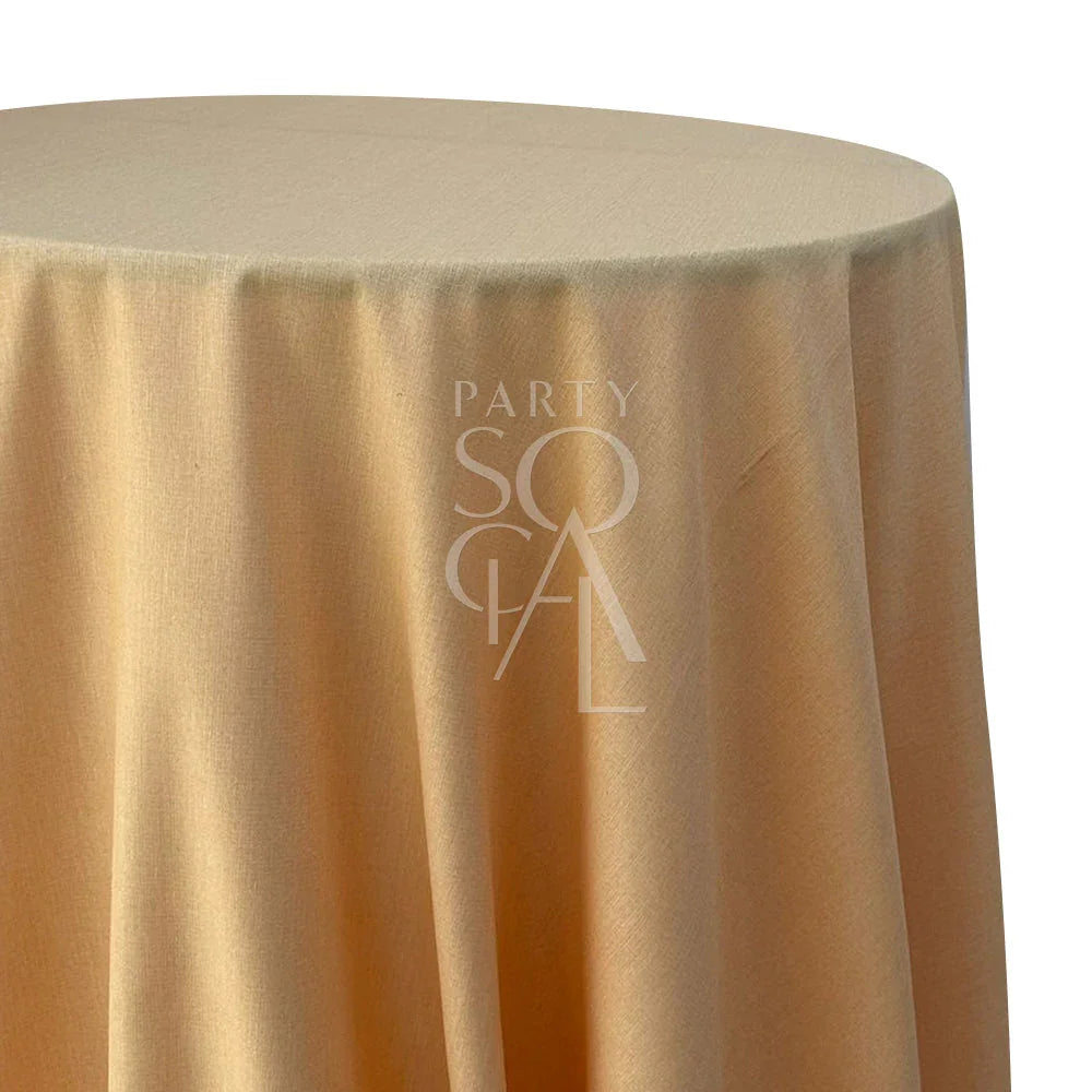 Round tablecloth linen blend covering a round table, showcasing premium fabric ideal for special occasions and events.
