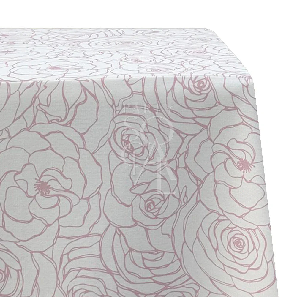 PINK FLORAL RECTANGULAR TABLECLOTH with a detailed floral pattern, perfect for enhancing dining setups at parties or events.