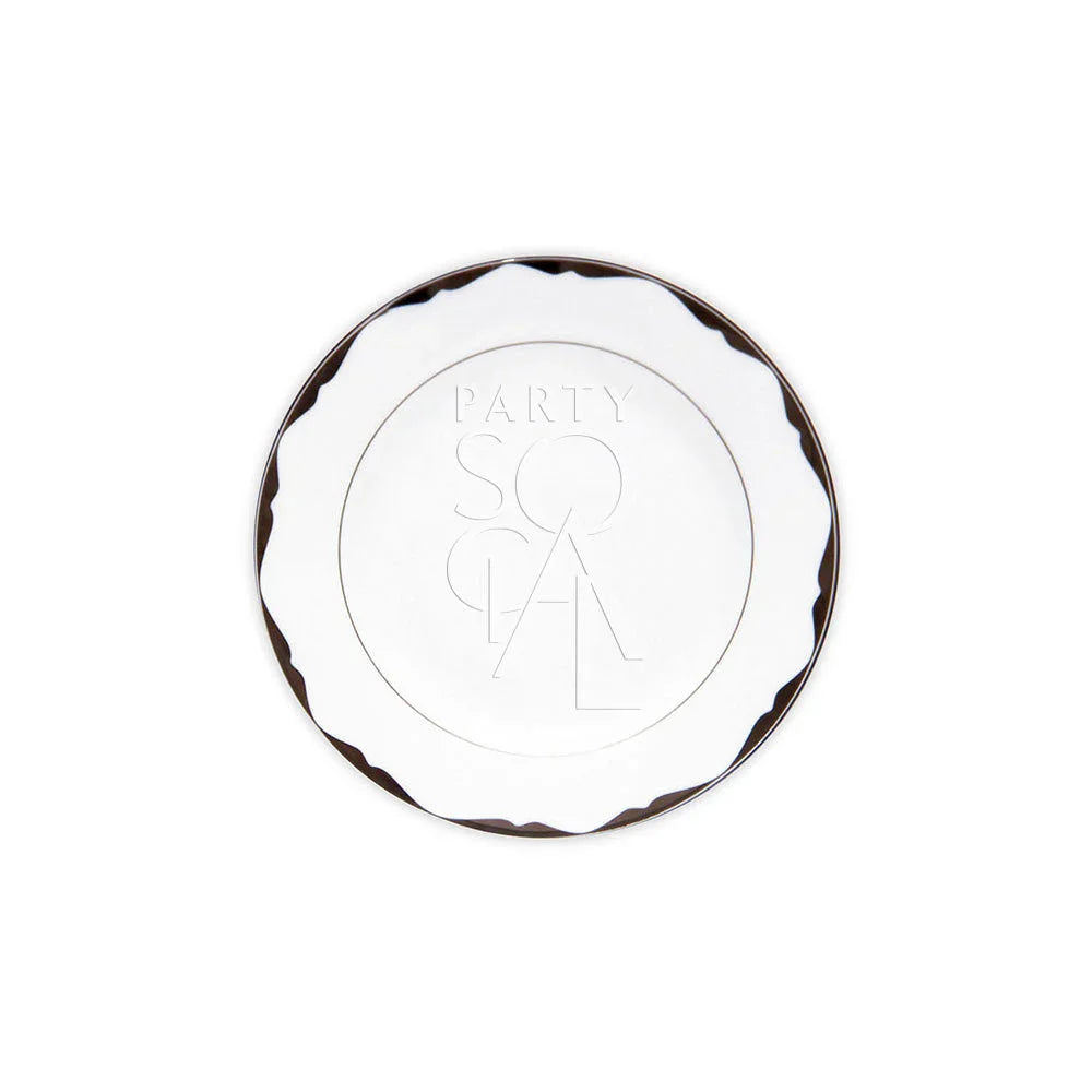 CHINA PLATINUM PLATES featuring a white plate with a subtle black border, perfect for adding elegance to any table setting.