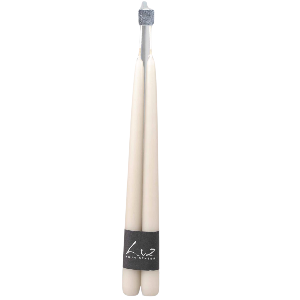 Tapered Smokeless Candles, 40cm; a pair of elegant, artisan-made candles from Belgium, perfect for adding warmth and ambience to any event setting.