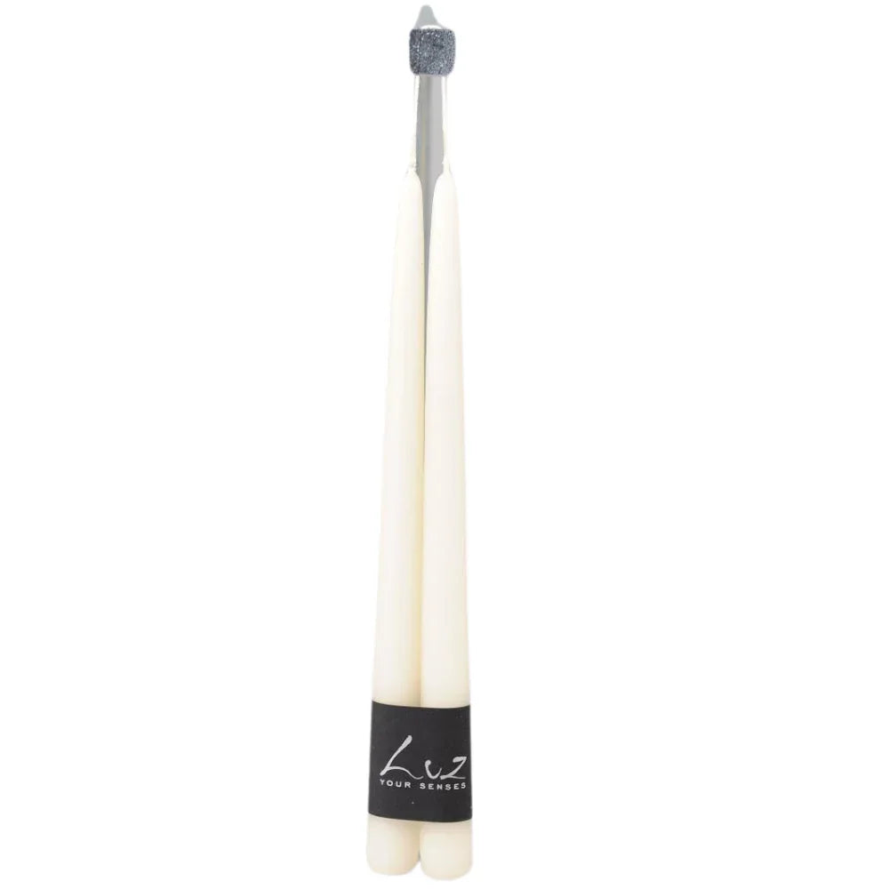Tapered Smokeless Candles, 40cm, set of two white artisan-crafted candles, ideal for creating a warm ambiance at events or special occasions.