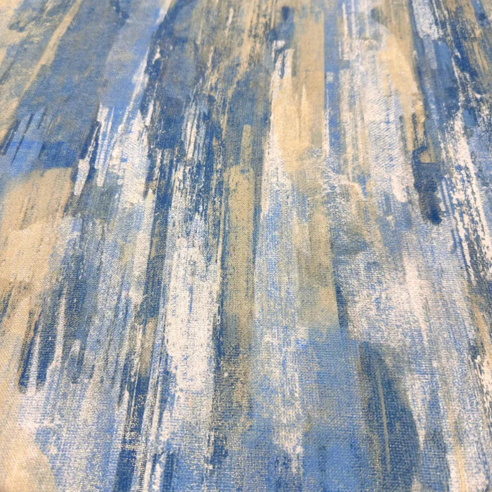 Blue Brushed Round Tablecloth with a gold brushed pattern, enhancing any event décor with its luxurious design, perfect for parties and special occasions.