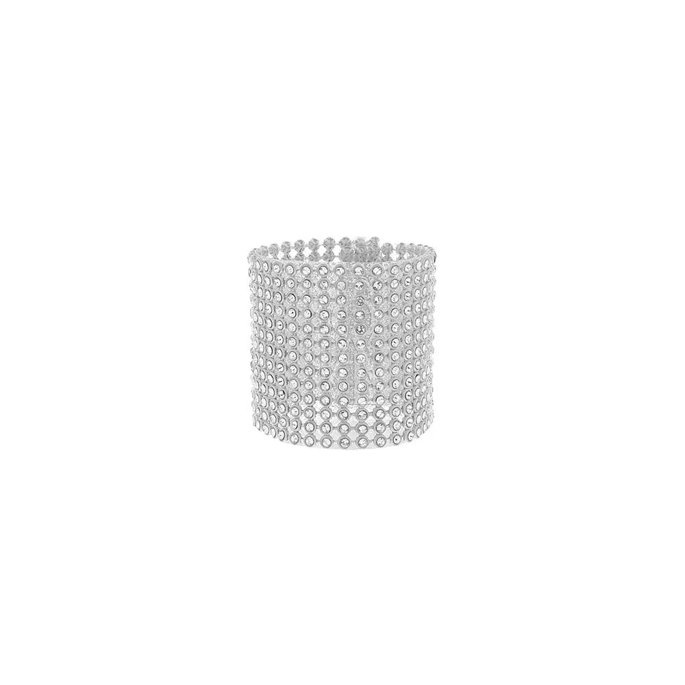 NAPKIN RING - DIAMANTE ROUND: A silver ring adorned with diamonds, ideal for enhancing any tablescape at events and parties.