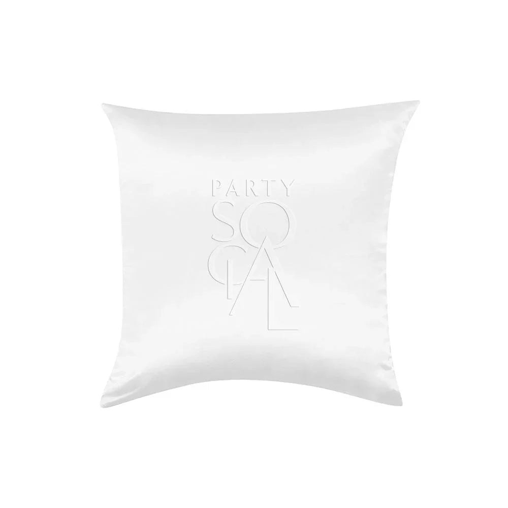 CUSHION COVER SATIN with a logo, crafted from premium satin fabric, available in various sizes, ideal for enhancing any party or event décor.