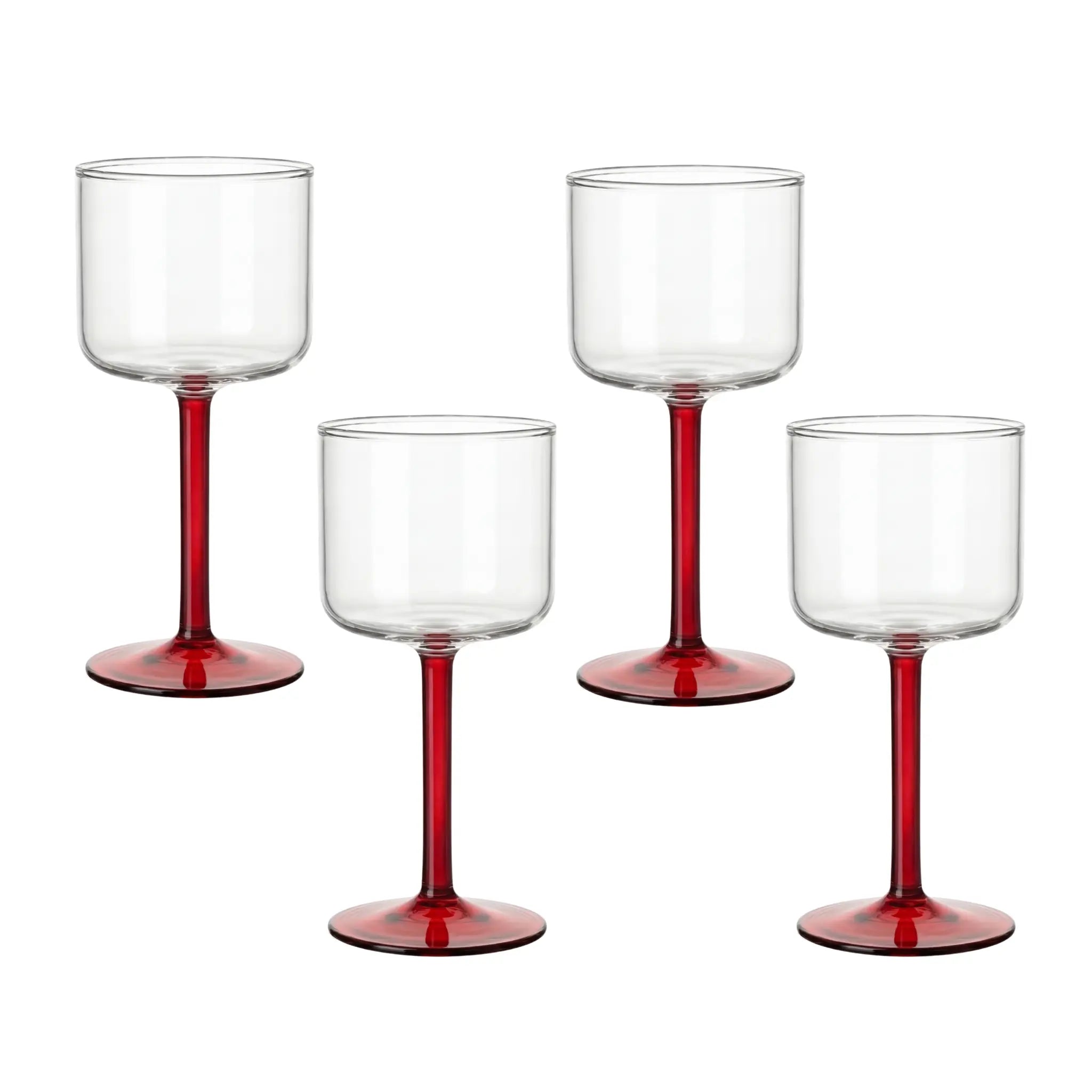 Red Stem Glass - Set of 4: Modern glasses with clear bowls and vibrant red stems, perfect for elevating dining settings at parties and special occasions.