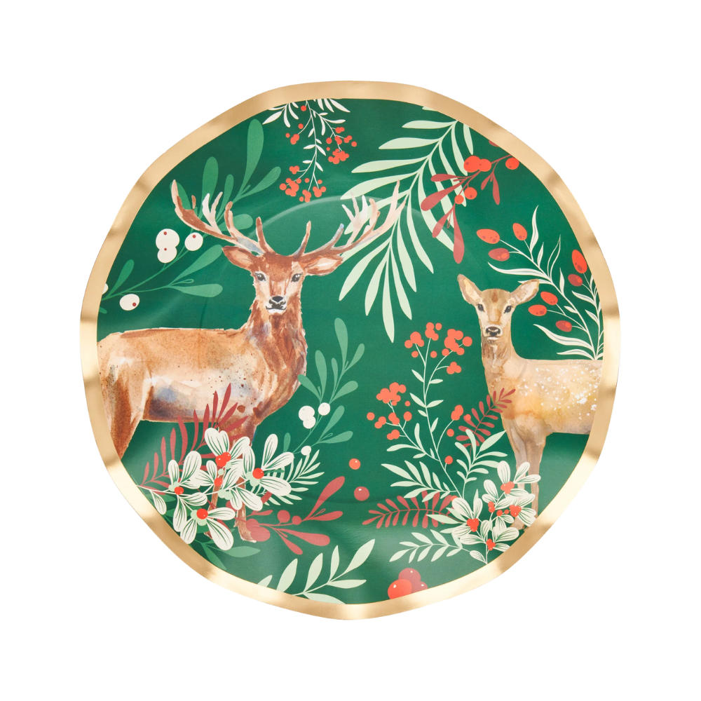 Christmas Forest Salad Plate, featuring deer and leaves, perfect for adding festive charm to your holiday dining experience. Comes in a set of 8.
