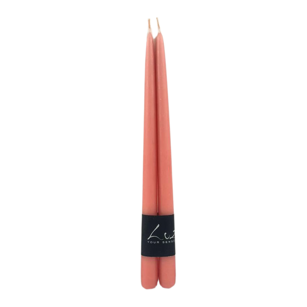 Alt text: Pair of 30cm Tapered Smokeless Candles, artisanly crafted in Belgium, ideal for adding warm ambience to any event setting.