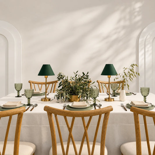 Serene Green Dinner Table Setup for rent in Dubai
