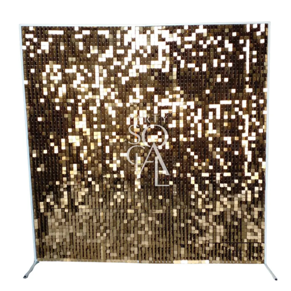 Sequin Wall backdrop covered in shimmering gold sequins, ideal for enhancing any event setting, such as weddings or parties, available for rental or purchase.