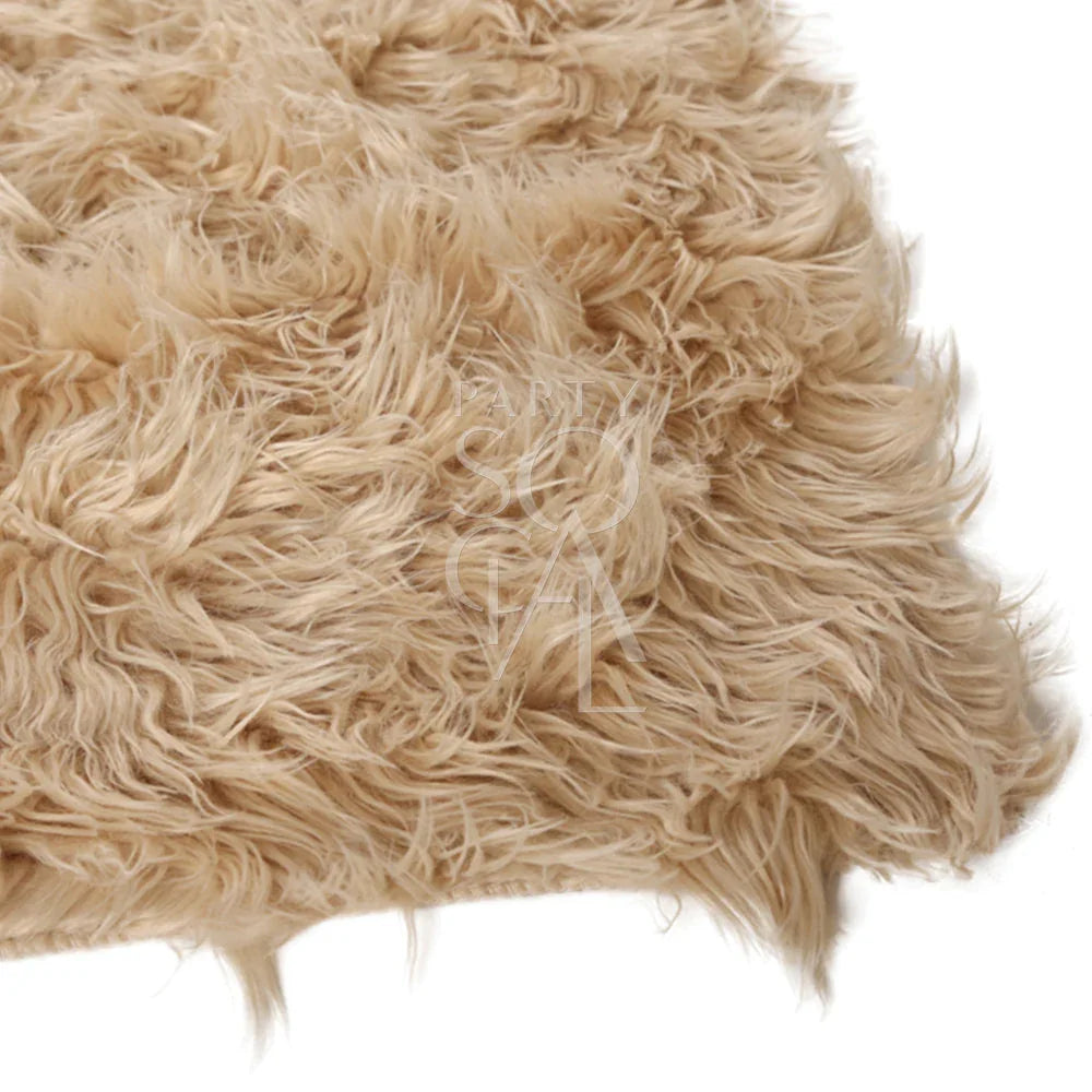 Sheepskin rectangular rug, close-up view, ideal for event decor or prop use, measuring 110cm by 70cm, available from Party Social.